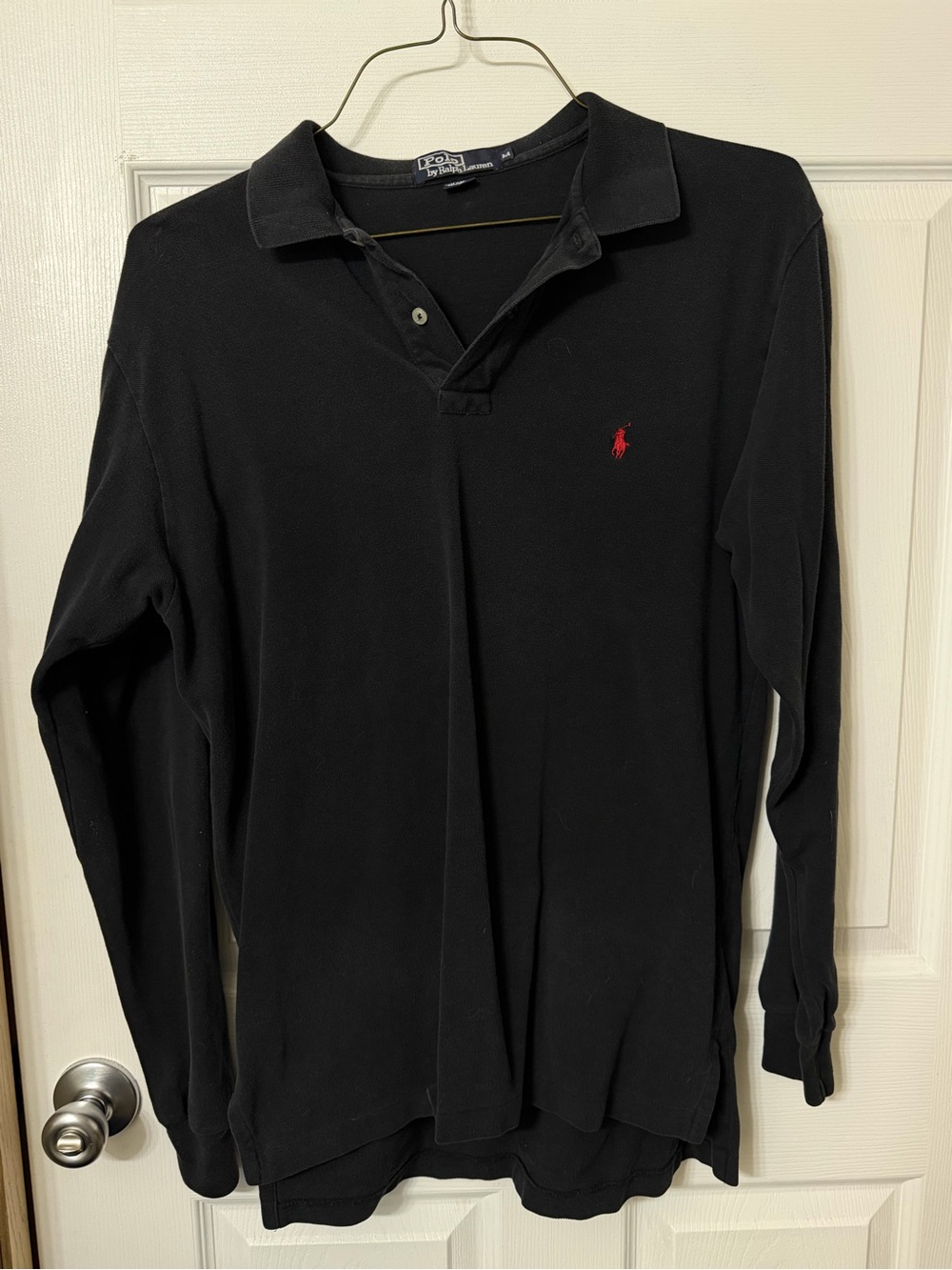 Ralph Lauren Black Long-Sleeve Polo with Red Pony Logo